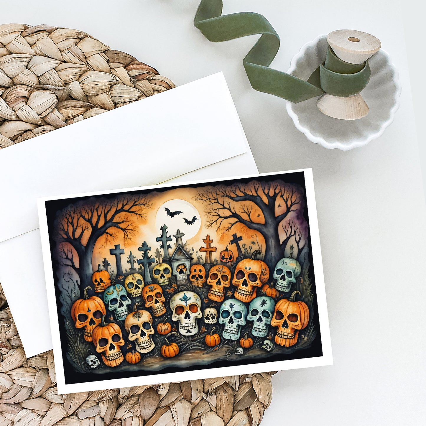 Calaveras Sugar Skulls Spooky Halloween Greeting Cards Pack of 8