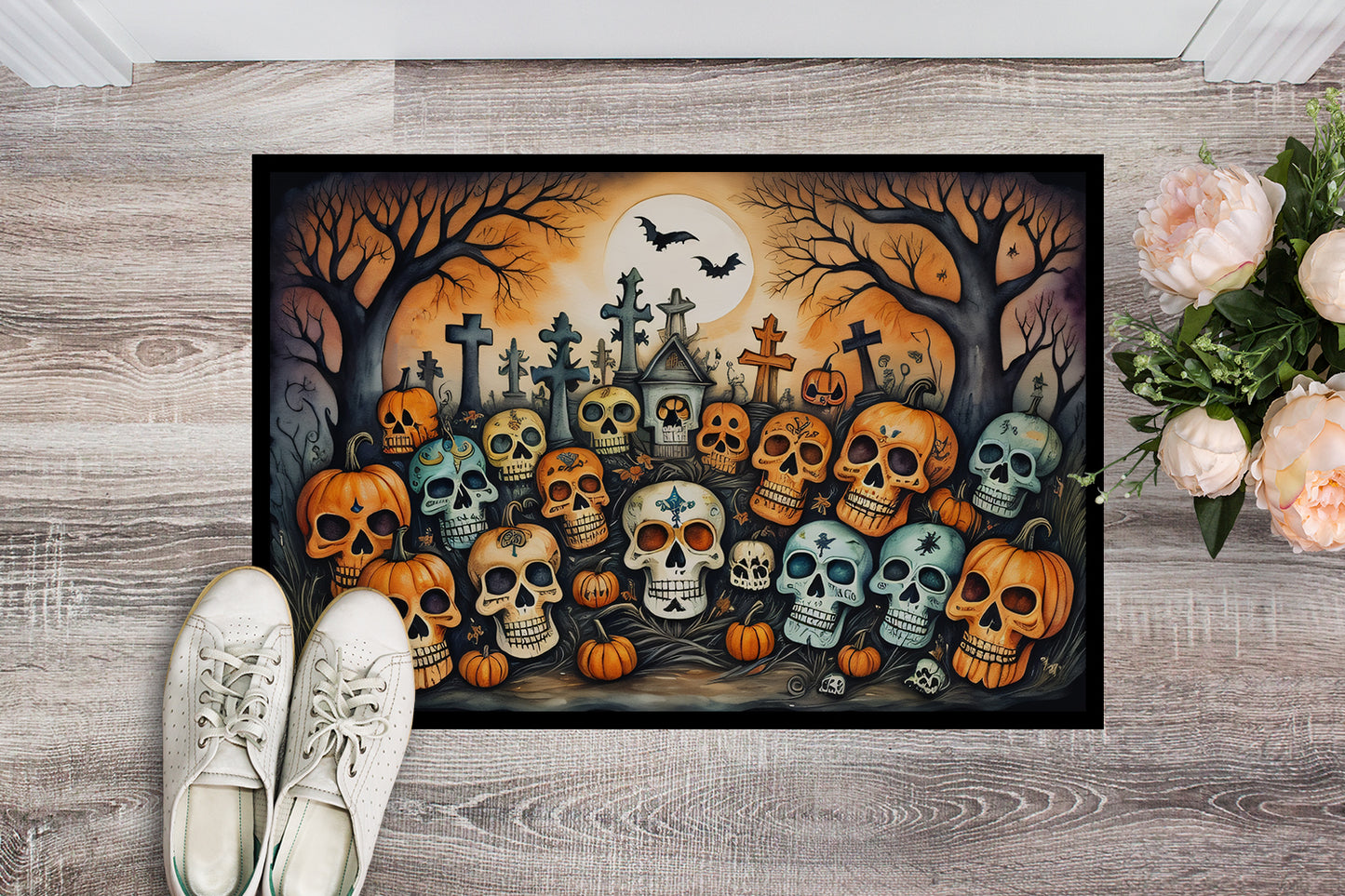 Calaveras Sugar Skulls Spooky Halloween Doormat