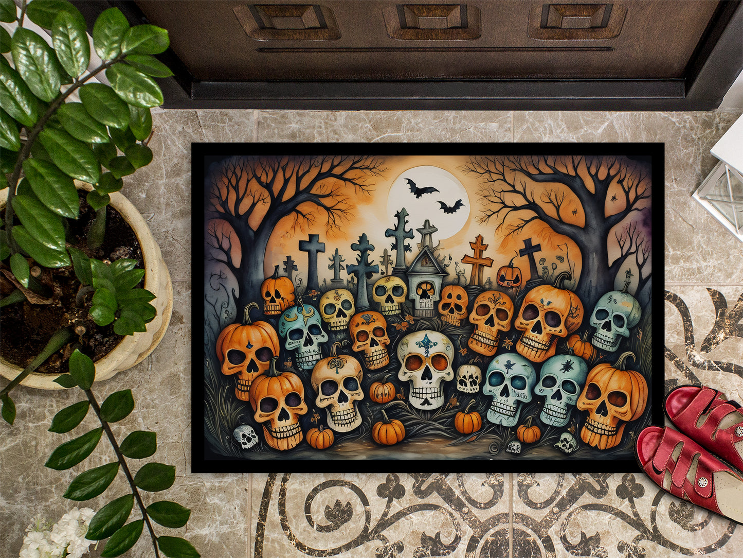 Calaveras Sugar Skulls Spooky Halloween Doormat