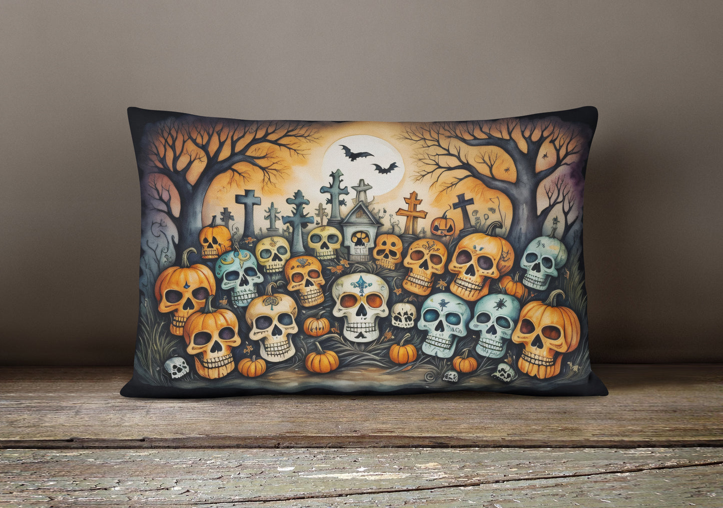 Calaveras Sugar Skulls Spooky Halloween Throw Pillow