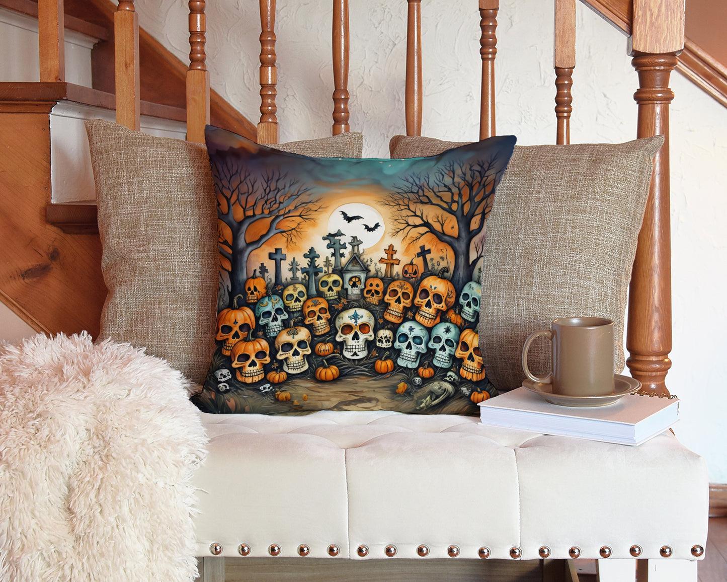 Calaveras Sugar Skulls Spooky Halloween Throw Pillow