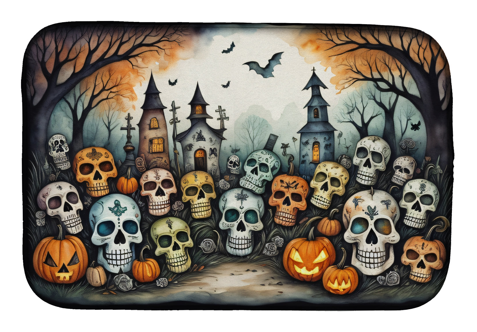Buy this Calaveras Sugar Skulls Spooky Halloween Dish Drying Mat