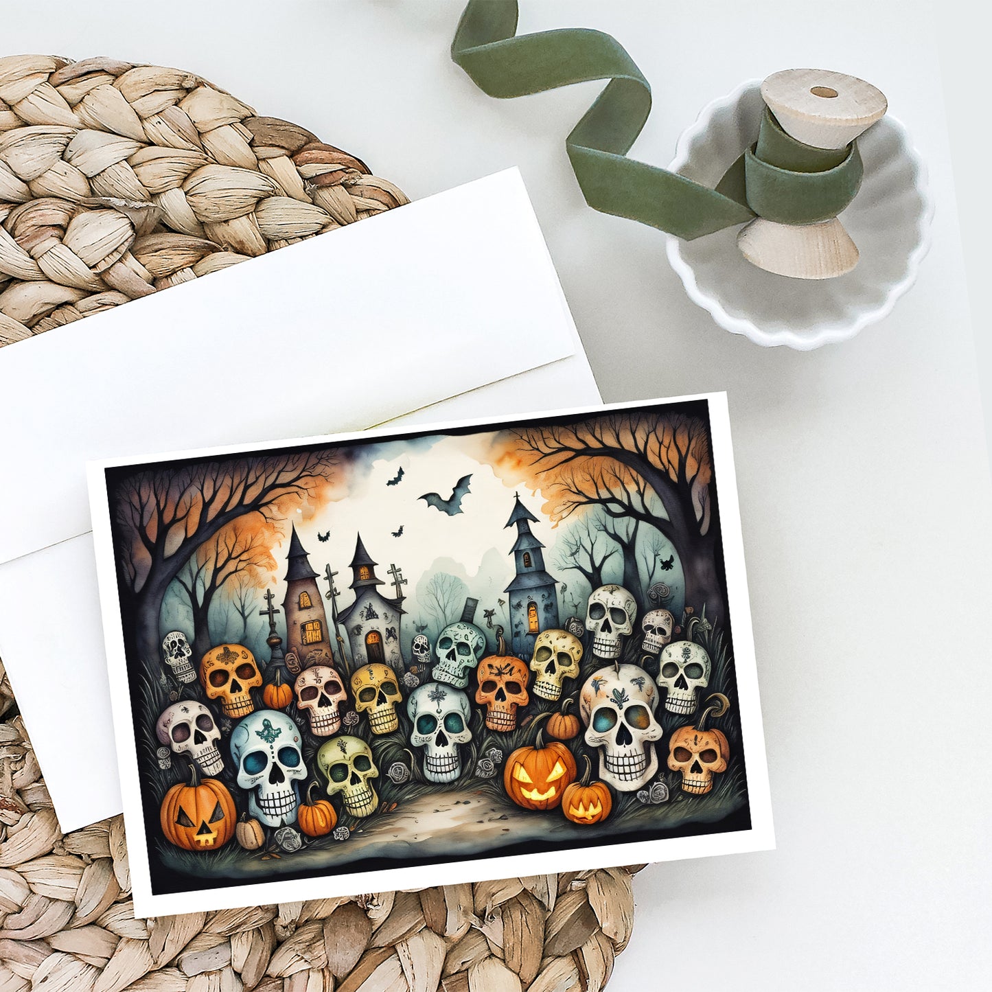 Calaveras Sugar Skulls Spooky Halloween Greeting Cards Pack of 8