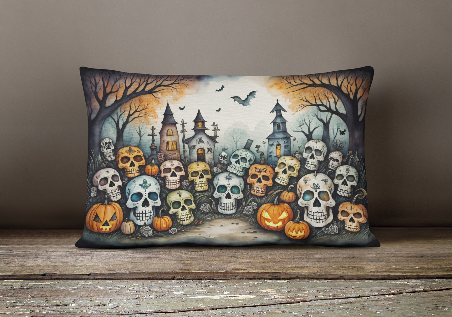 Calaveras Sugar Skulls Spooky Halloween Throw Pillow