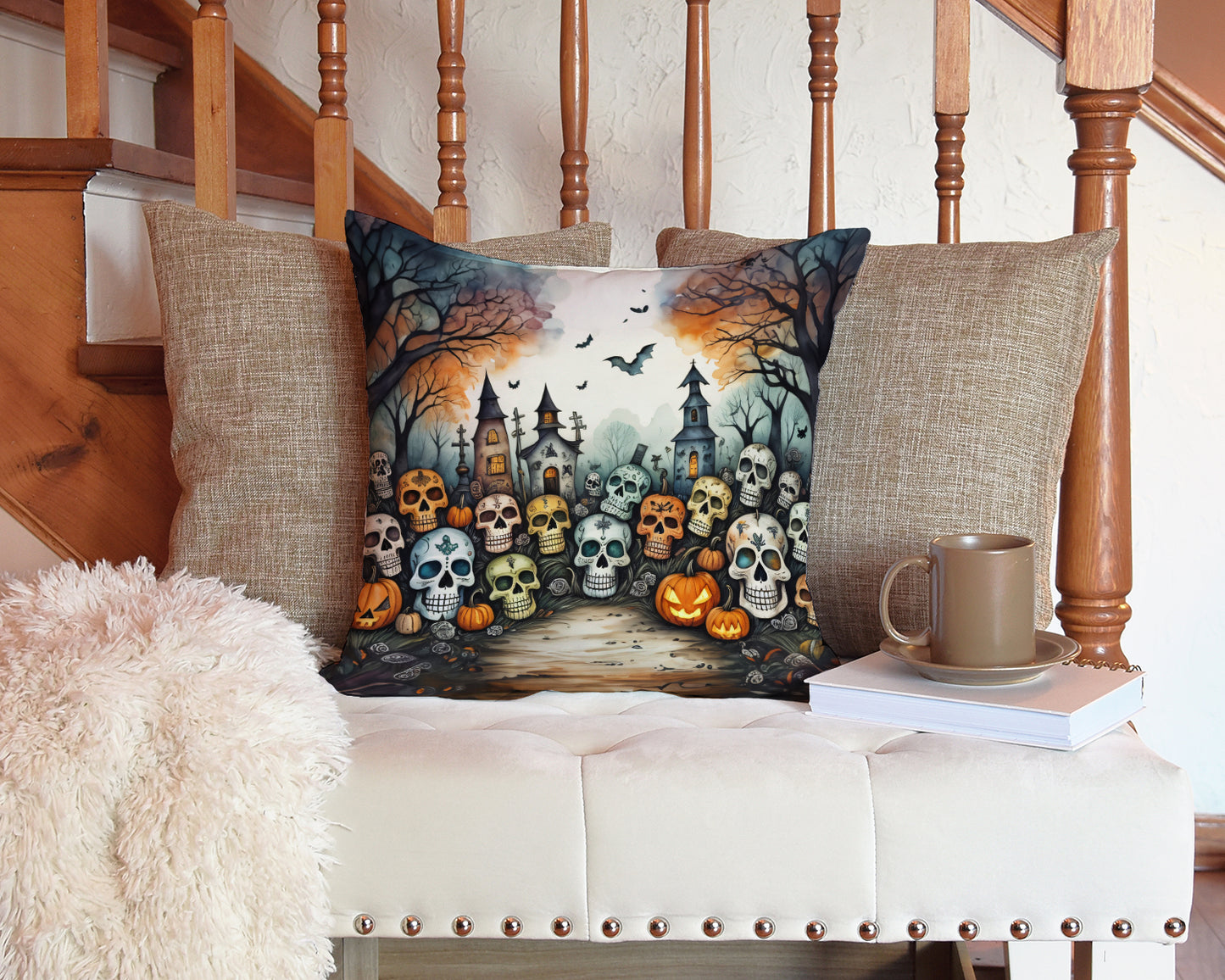 Calaveras Sugar Skulls Spooky Halloween Throw Pillow