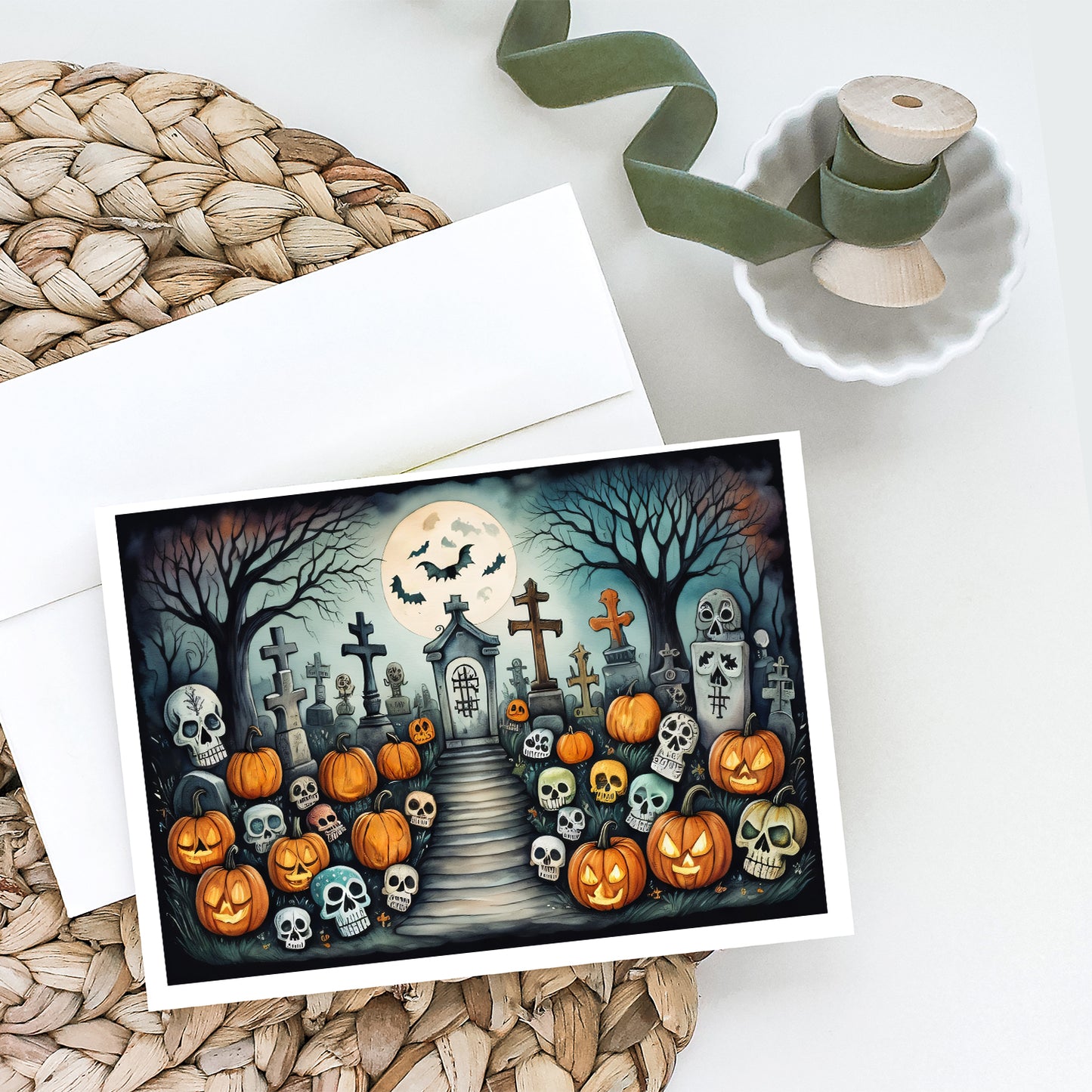 Calaveras Sugar Skulls Spooky Halloween Greeting Cards Pack of 8