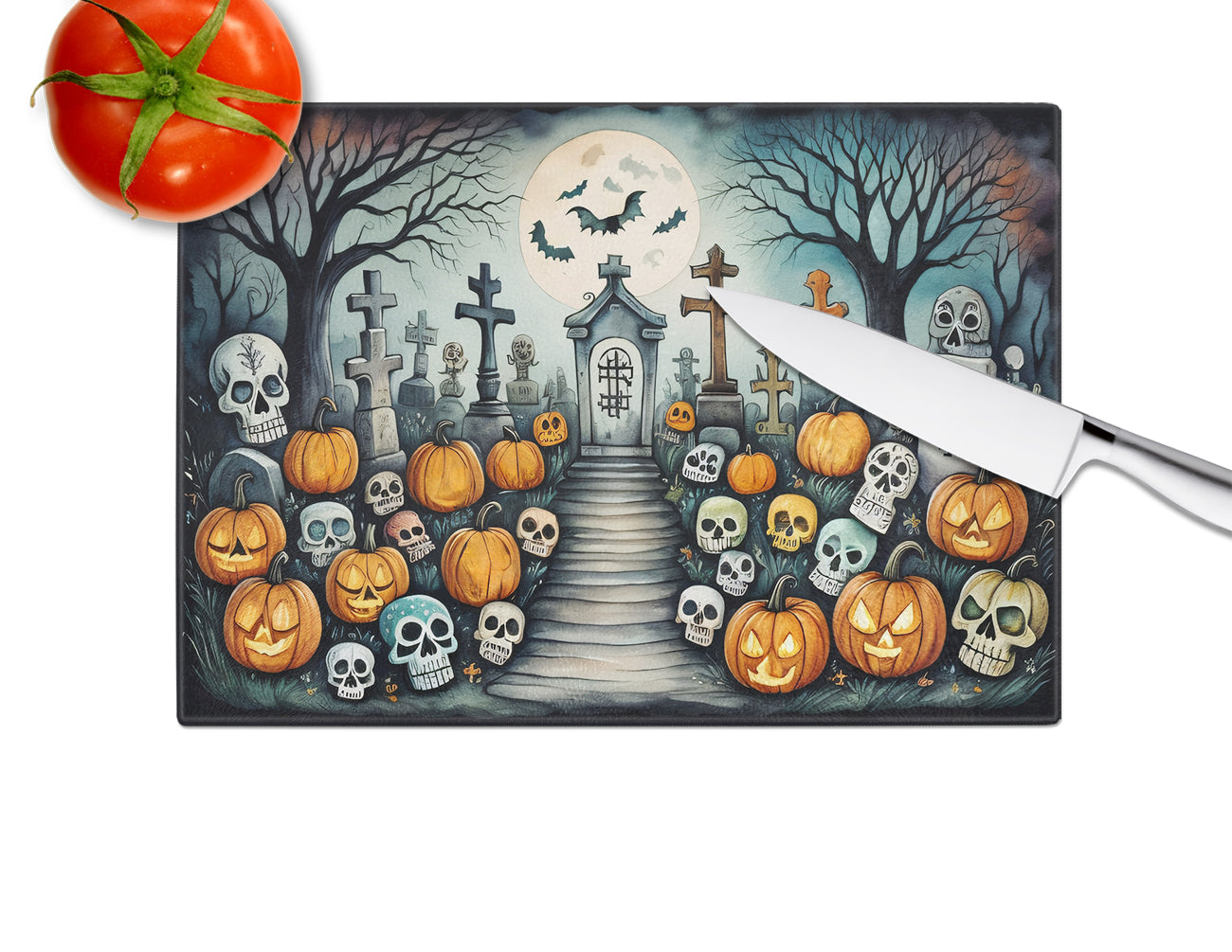 Calaveras Sugar Skulls Spooky Halloween Glass Cutting Board