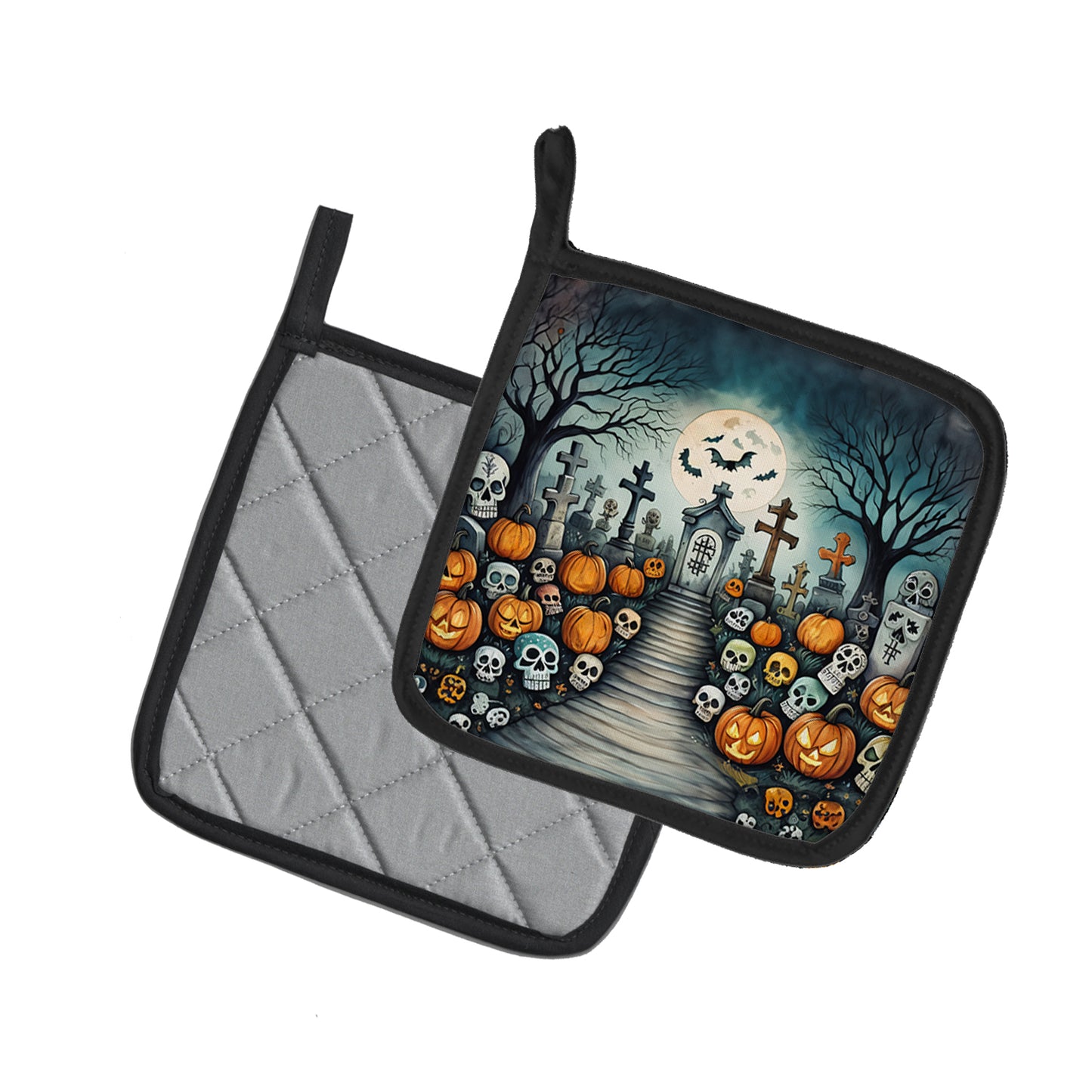 Calaveras Sugar Skulls Spooky Halloween Pair of Pot Holders
