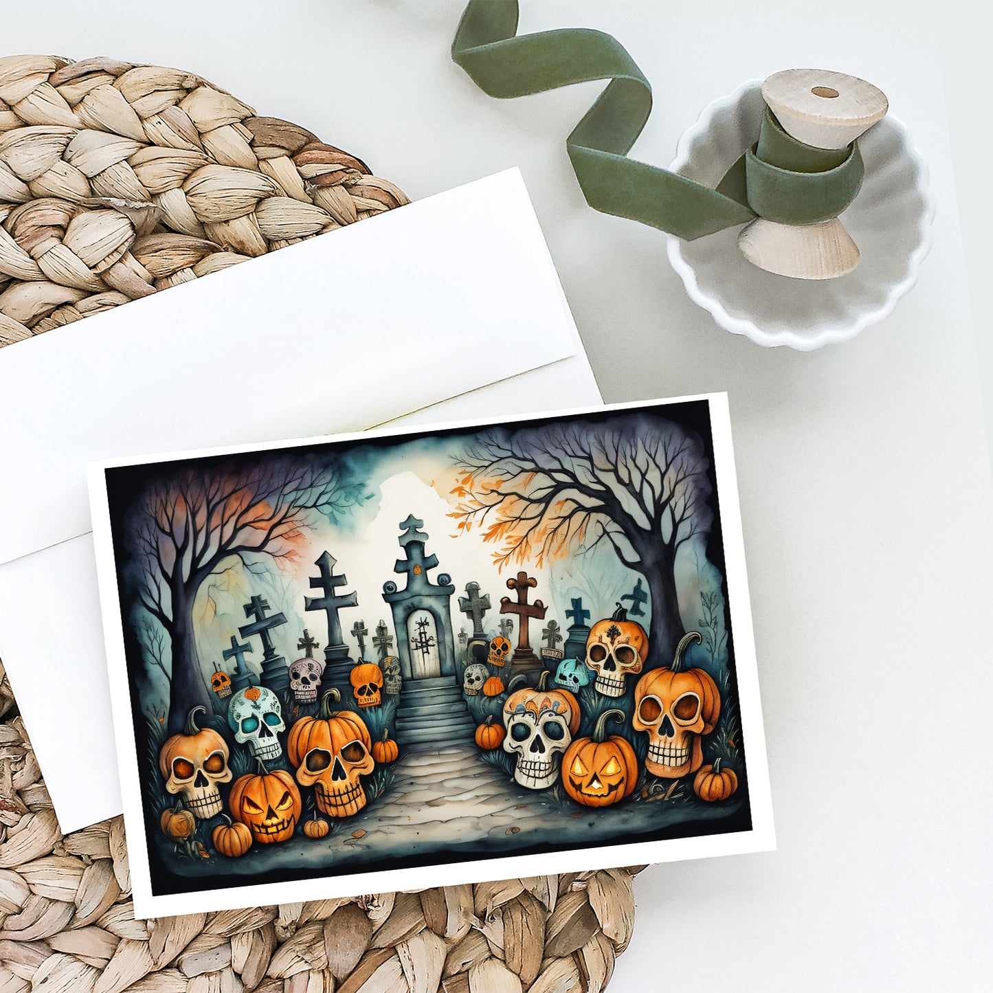 Calaveras Sugar Skulls Spooky Halloween Greeting Cards Pack of 8