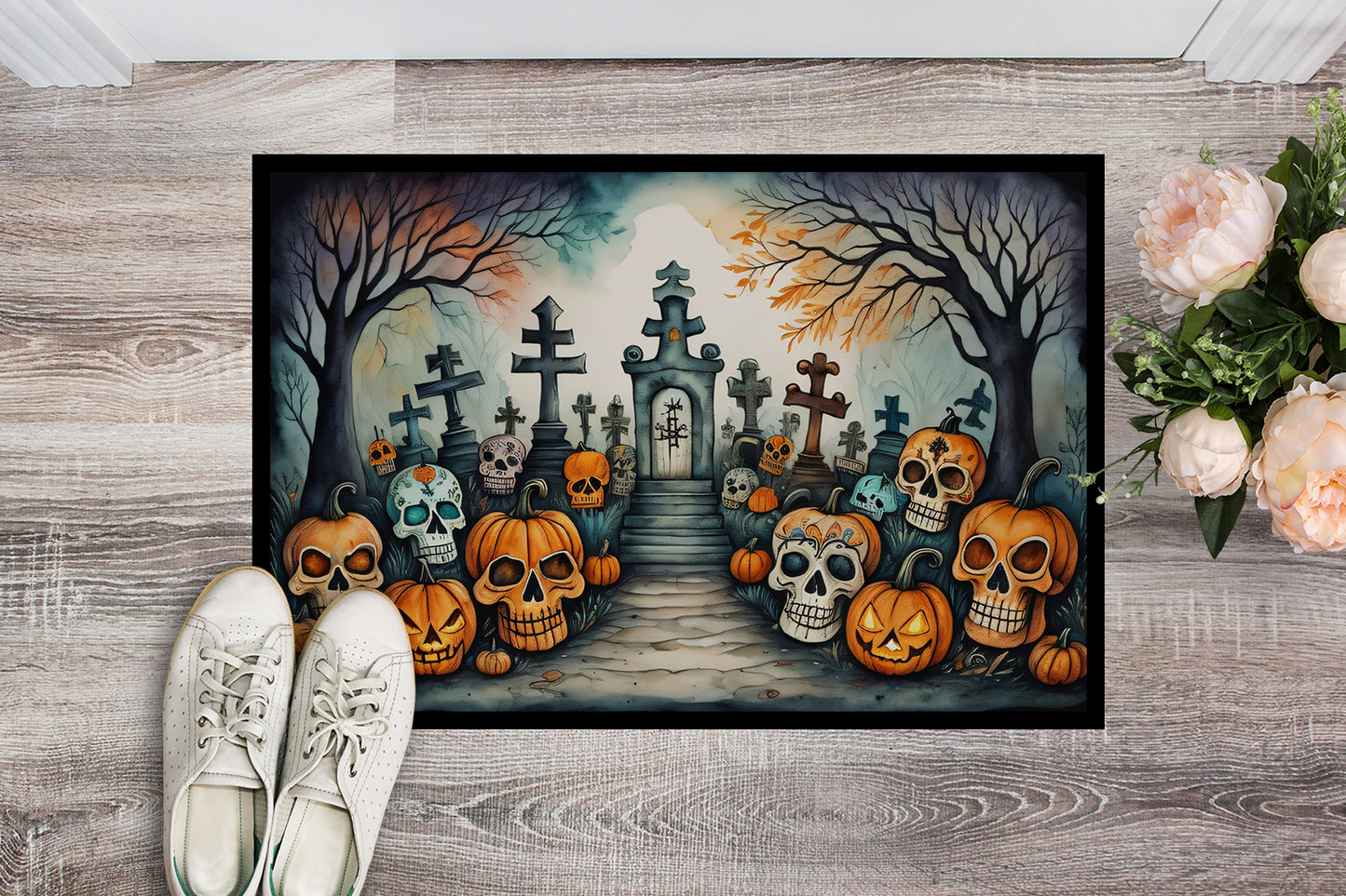 Calaveras Sugar Skulls Spooky Halloween Doormat