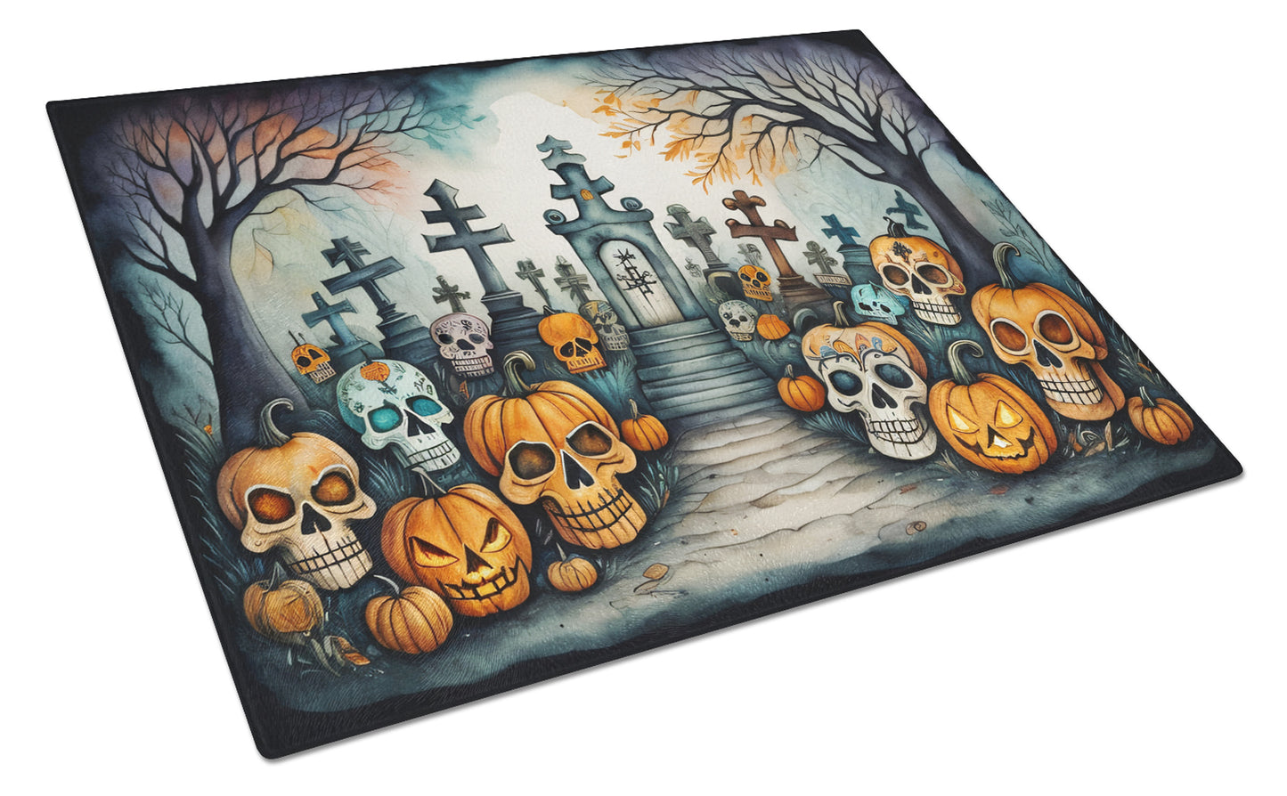 Buy this Calaveras Sugar Skulls Spooky Halloween Glass Cutting Board