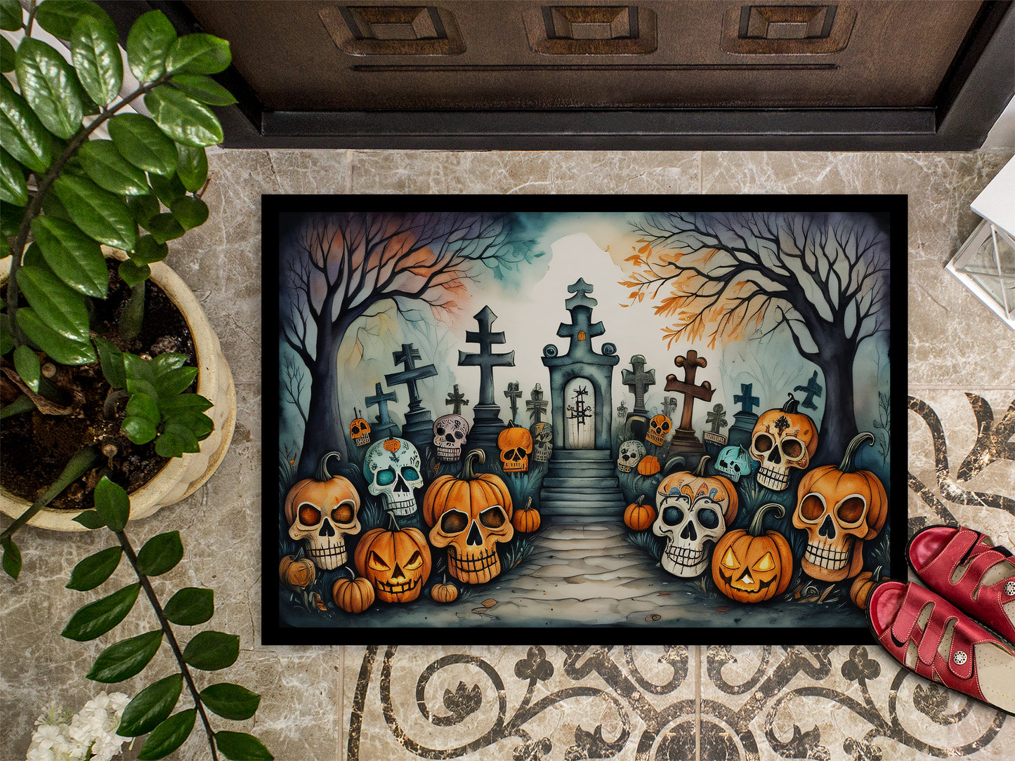 Calaveras Sugar Skulls Spooky Halloween Doormat