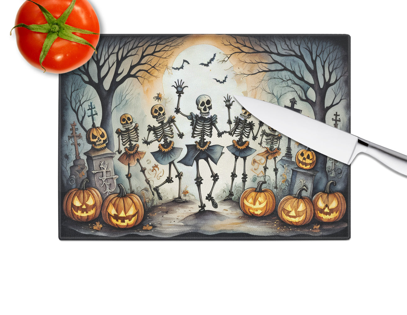 Dancing Skeletons Spooky Halloween Glass Cutting Board