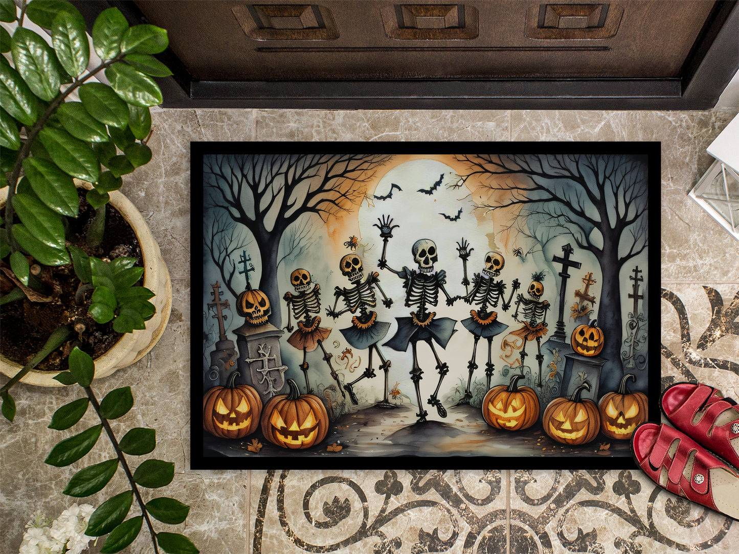 Dancing Skeletons Spooky Halloween Doormat