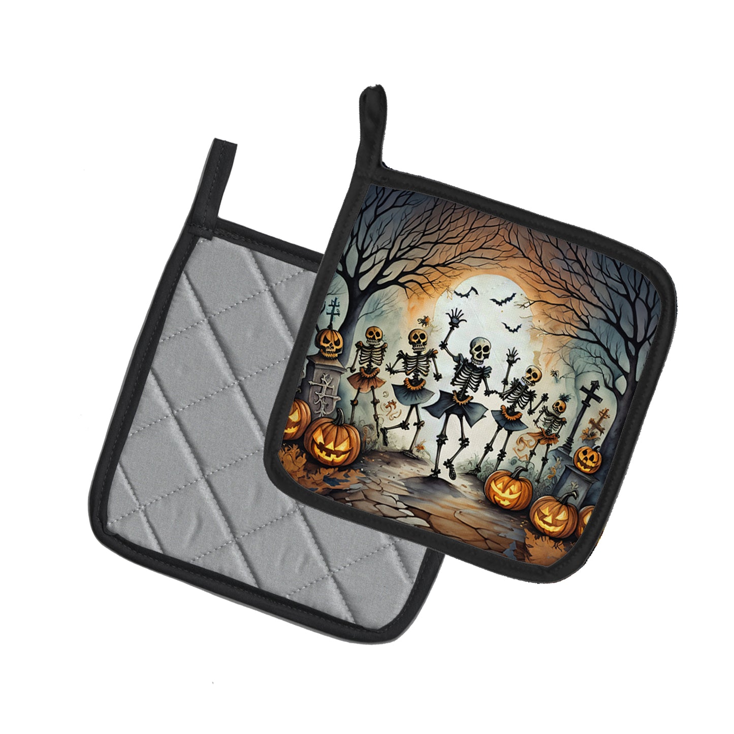 Dancing Skeletons Spooky Halloween Pair of Pot Holders