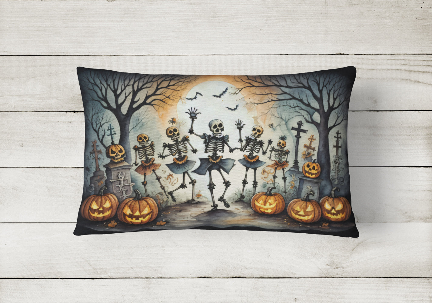 Dancing Skeletons Spooky Halloween Throw Pillow