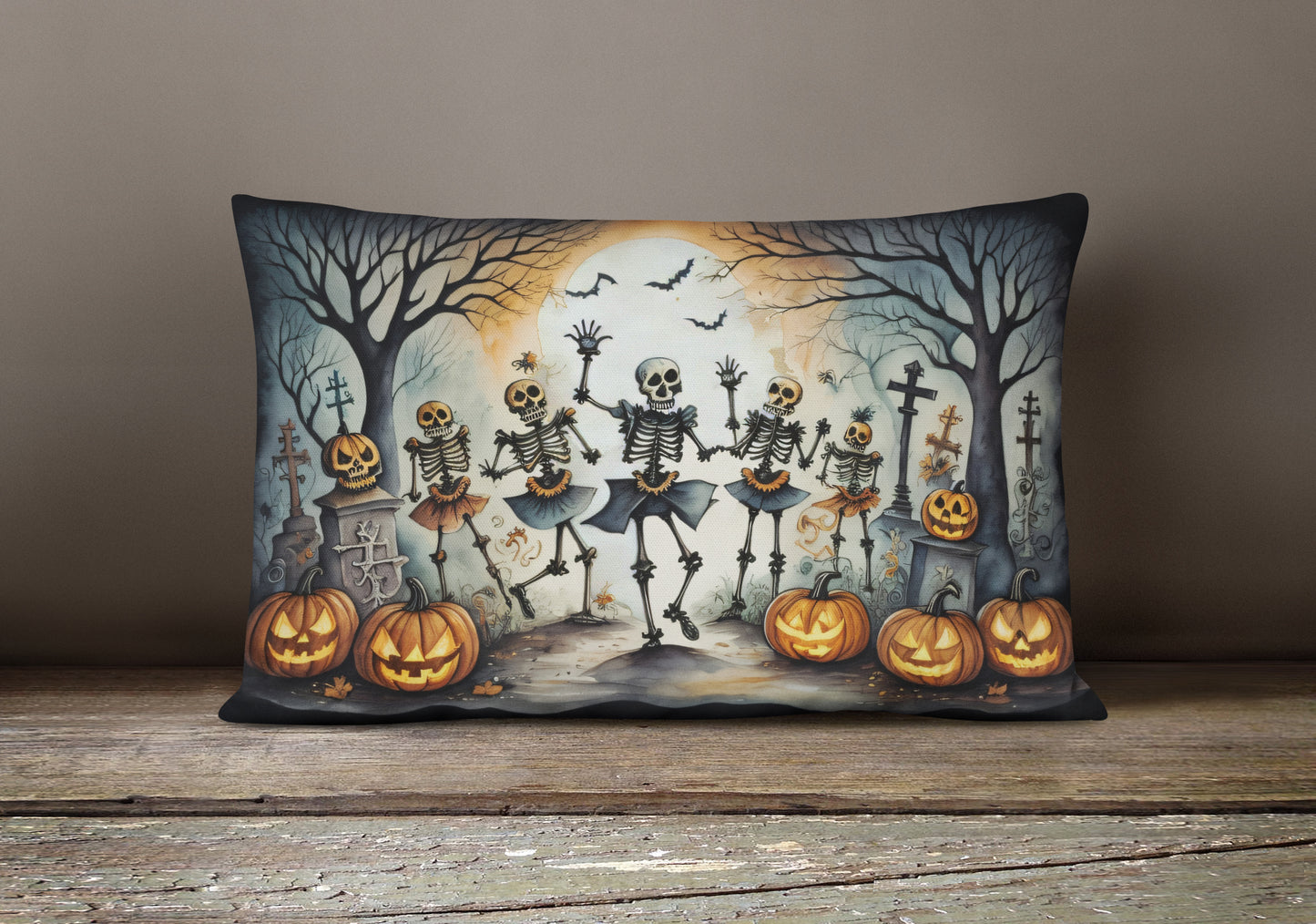 Dancing Skeletons Spooky Halloween Throw Pillow