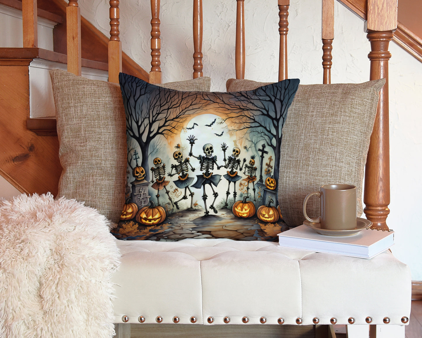 Dancing Skeletons Spooky Halloween Throw Pillow