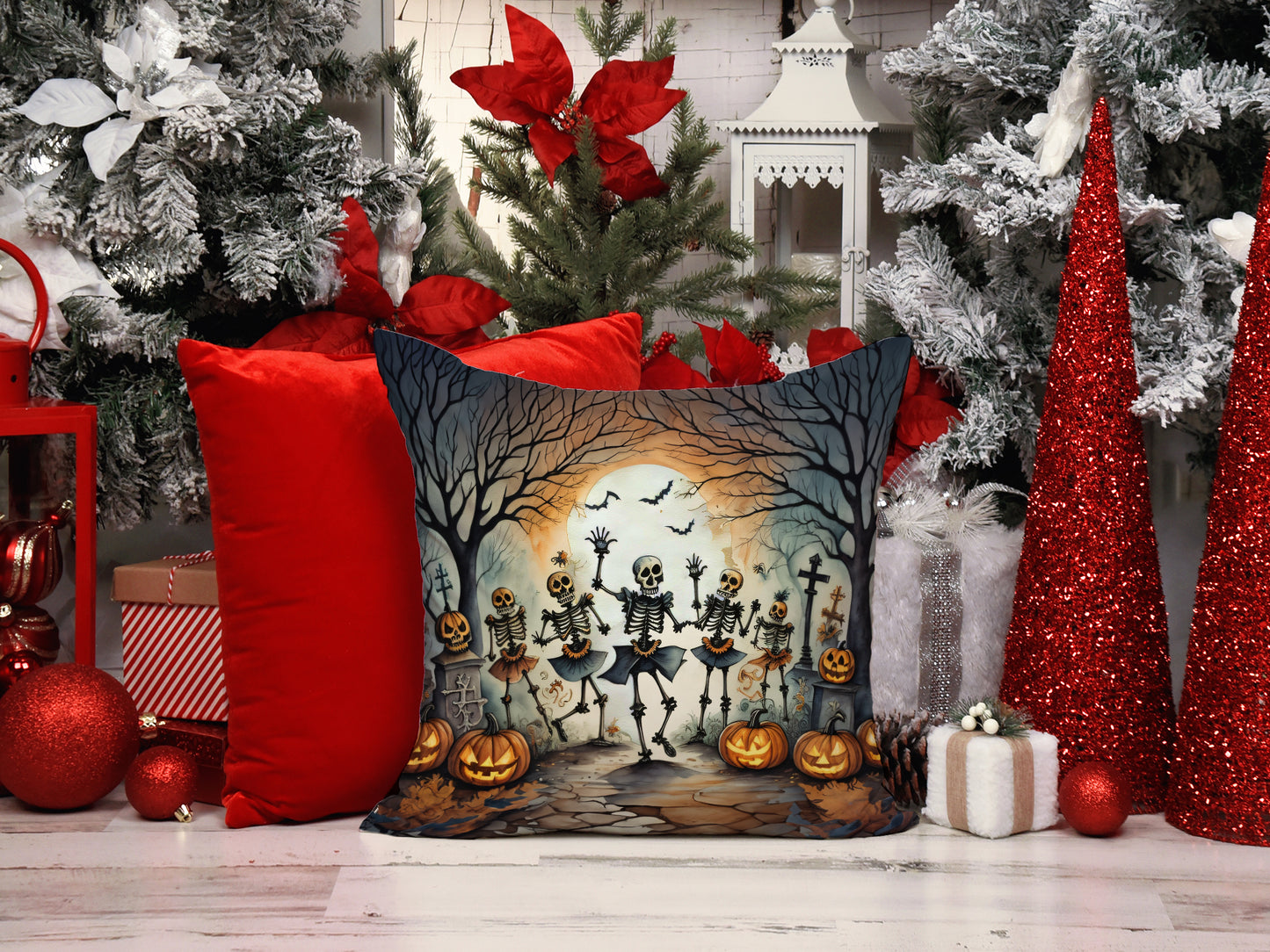 Dancing Skeletons Spooky Halloween Throw Pillow