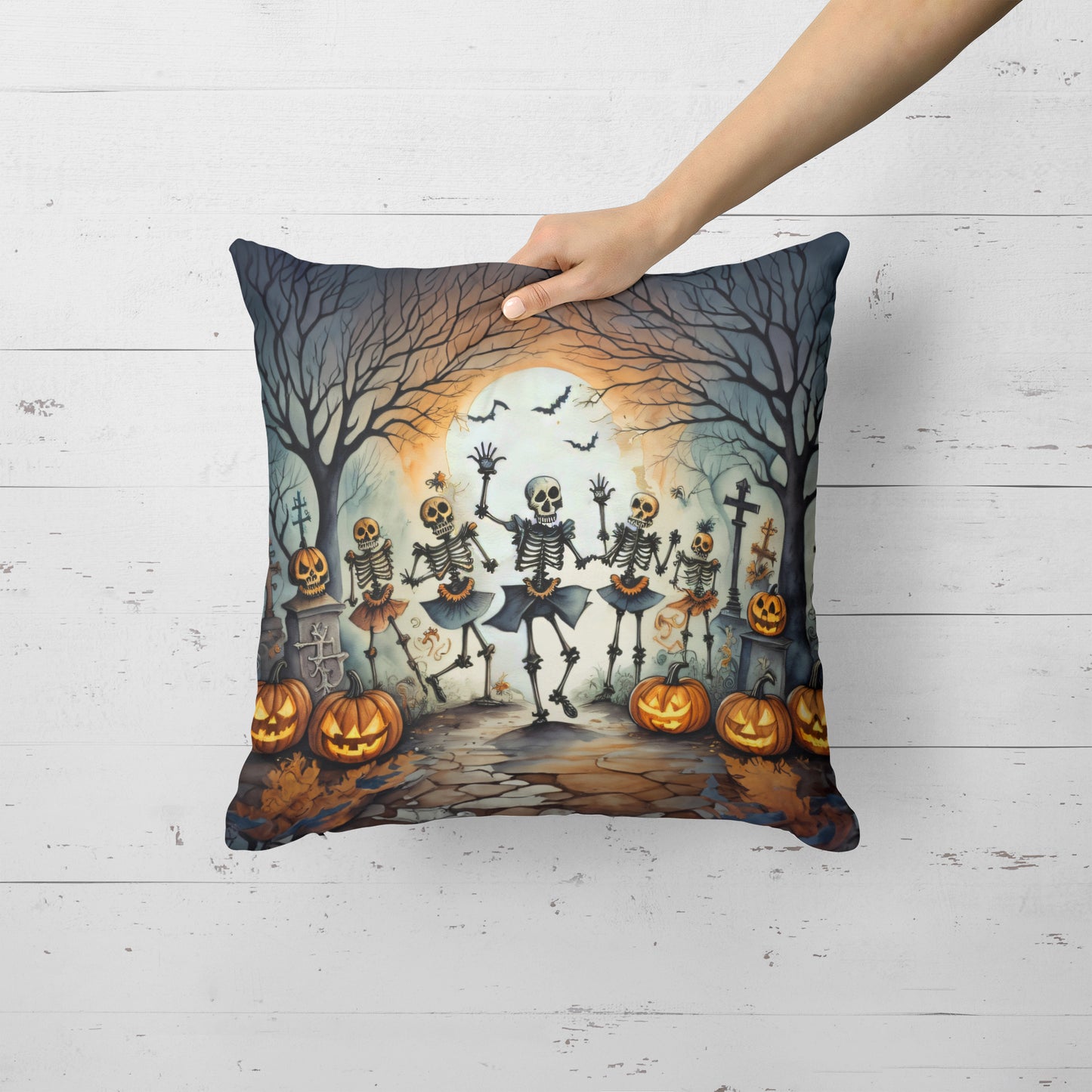 Dancing Skeletons Spooky Halloween Throw Pillow