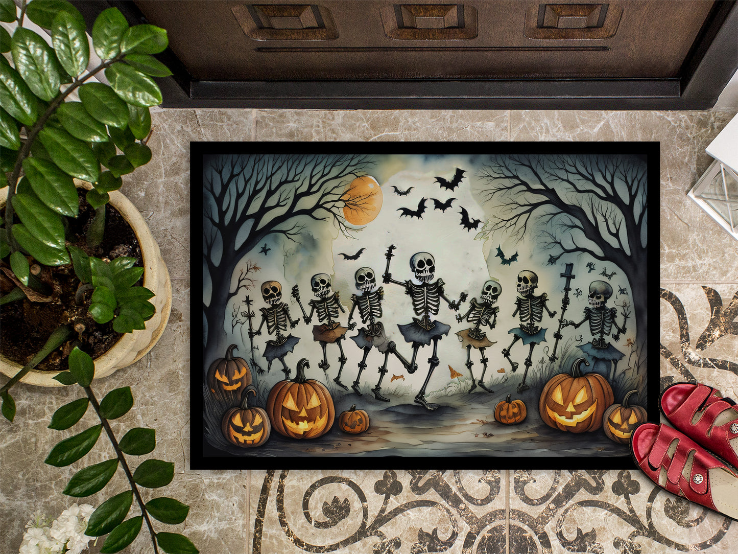 Dancing Skeletons Spooky Halloween Doormat