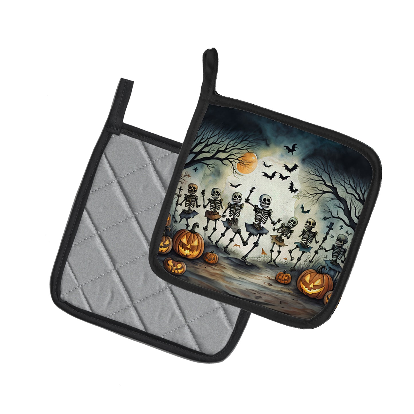 Dancing Skeletons Spooky Halloween Pair of Pot Holders