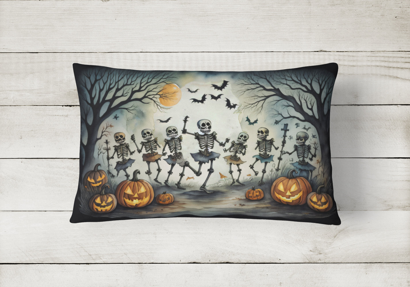 Dancing Skeletons Spooky Halloween Throw Pillow