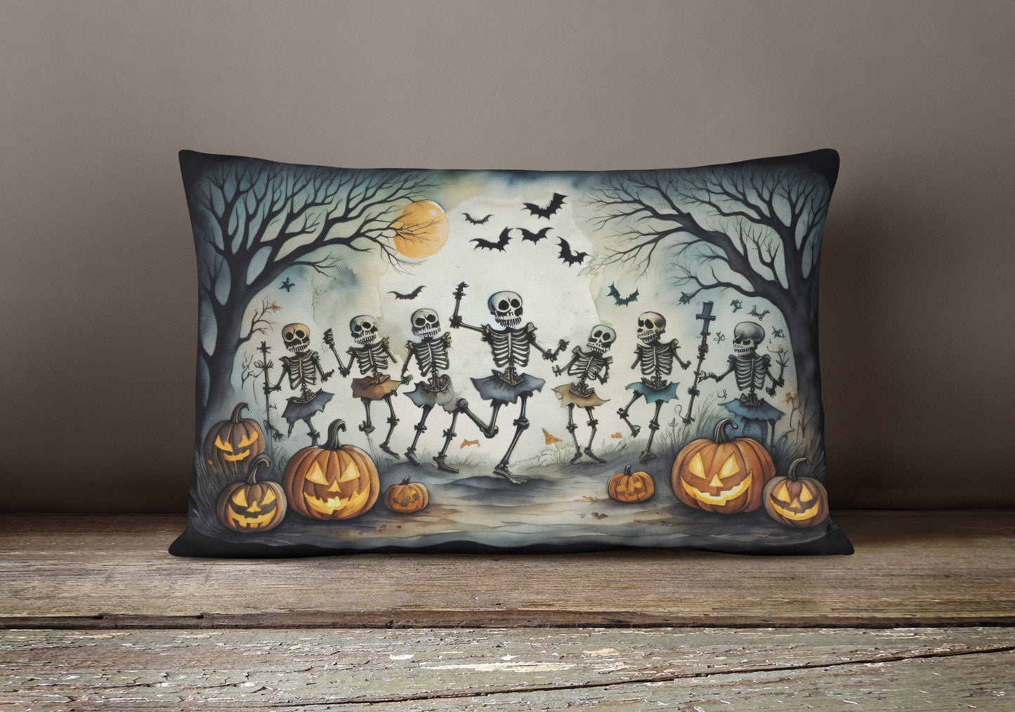 Dancing Skeletons Spooky Halloween Throw Pillow