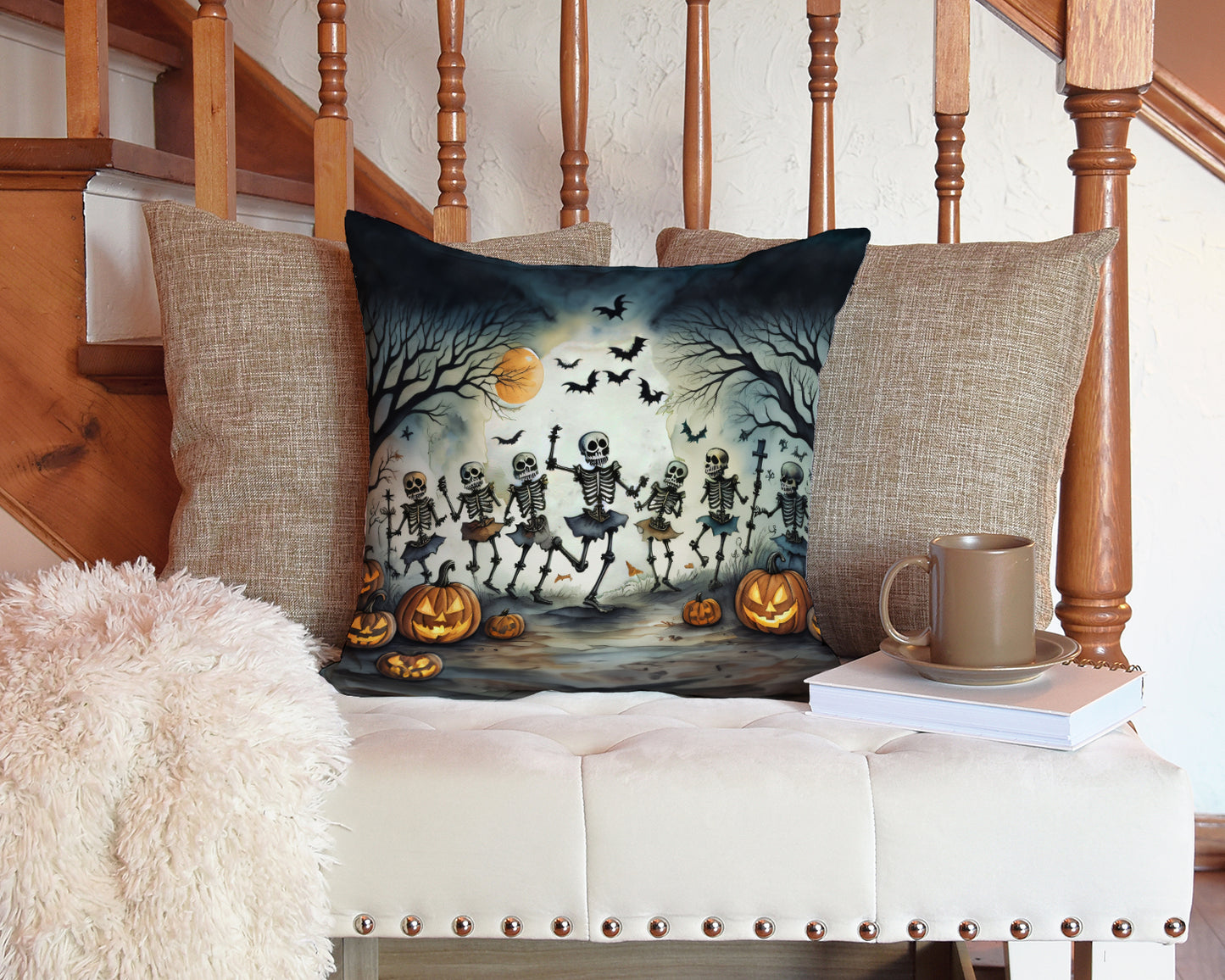 Dancing Skeletons Spooky Halloween Throw Pillow