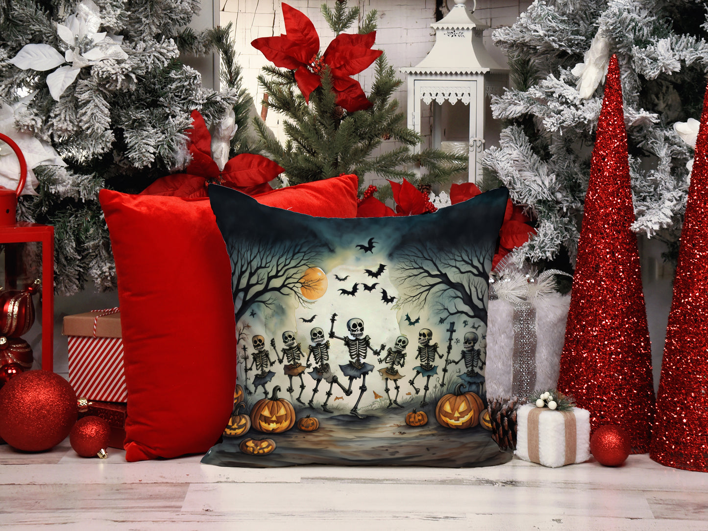 Dancing Skeletons Spooky Halloween Throw Pillow