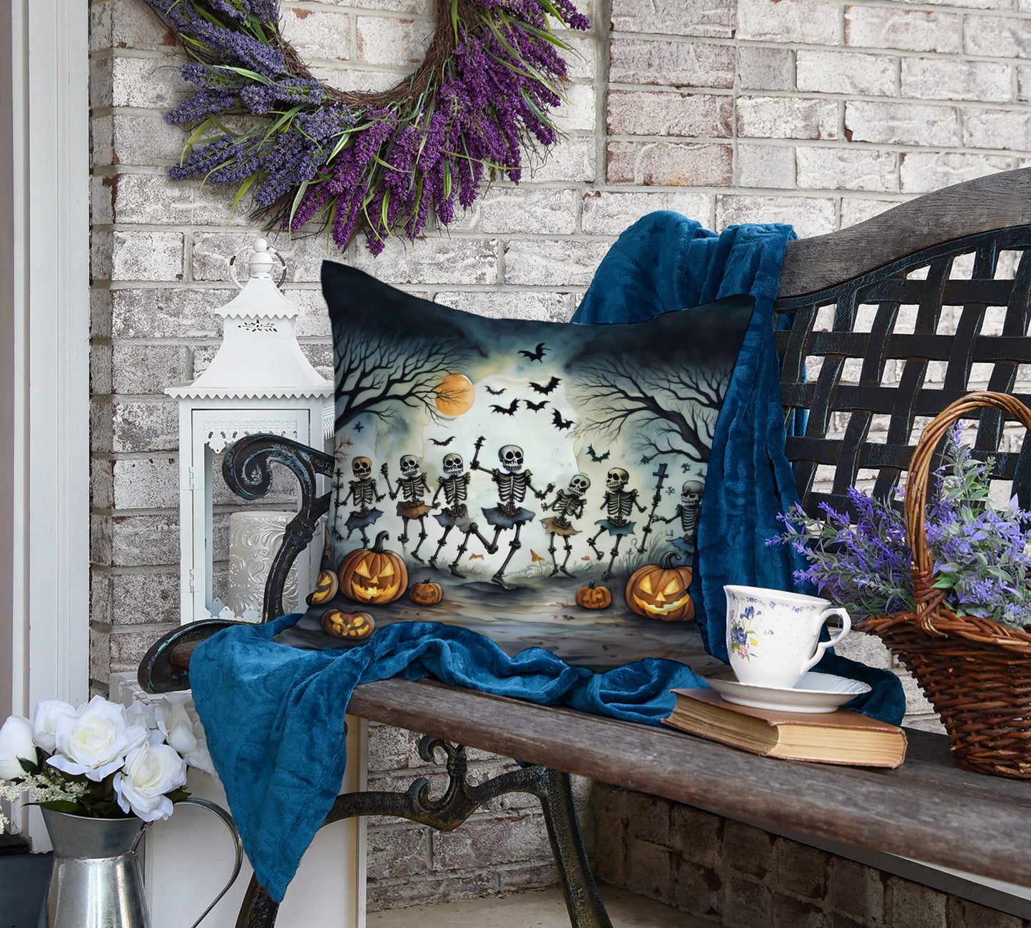 Dancing Skeletons Spooky Halloween Throw Pillow