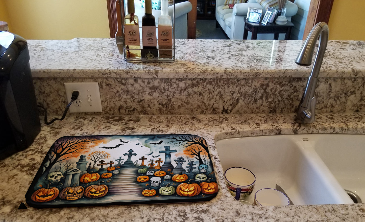 Day of the Dead Spooky Halloween Dish Drying Mat