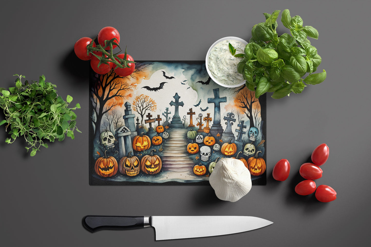 Day of the Dead Spooky Halloween Glass Cutting Board