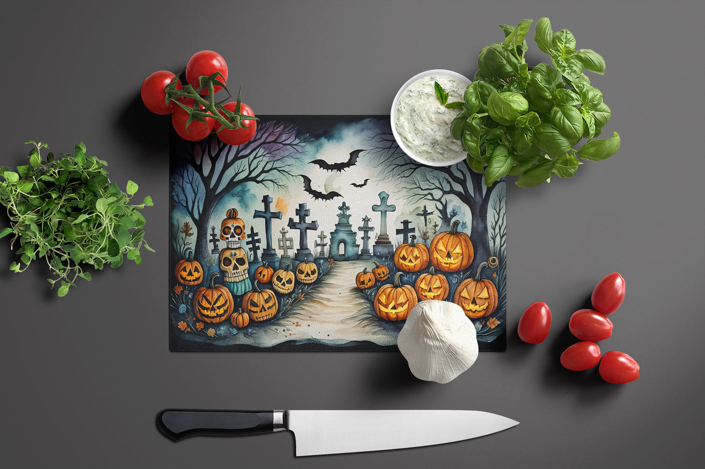 Day of the Dead Spooky Halloween Glass Cutting Board