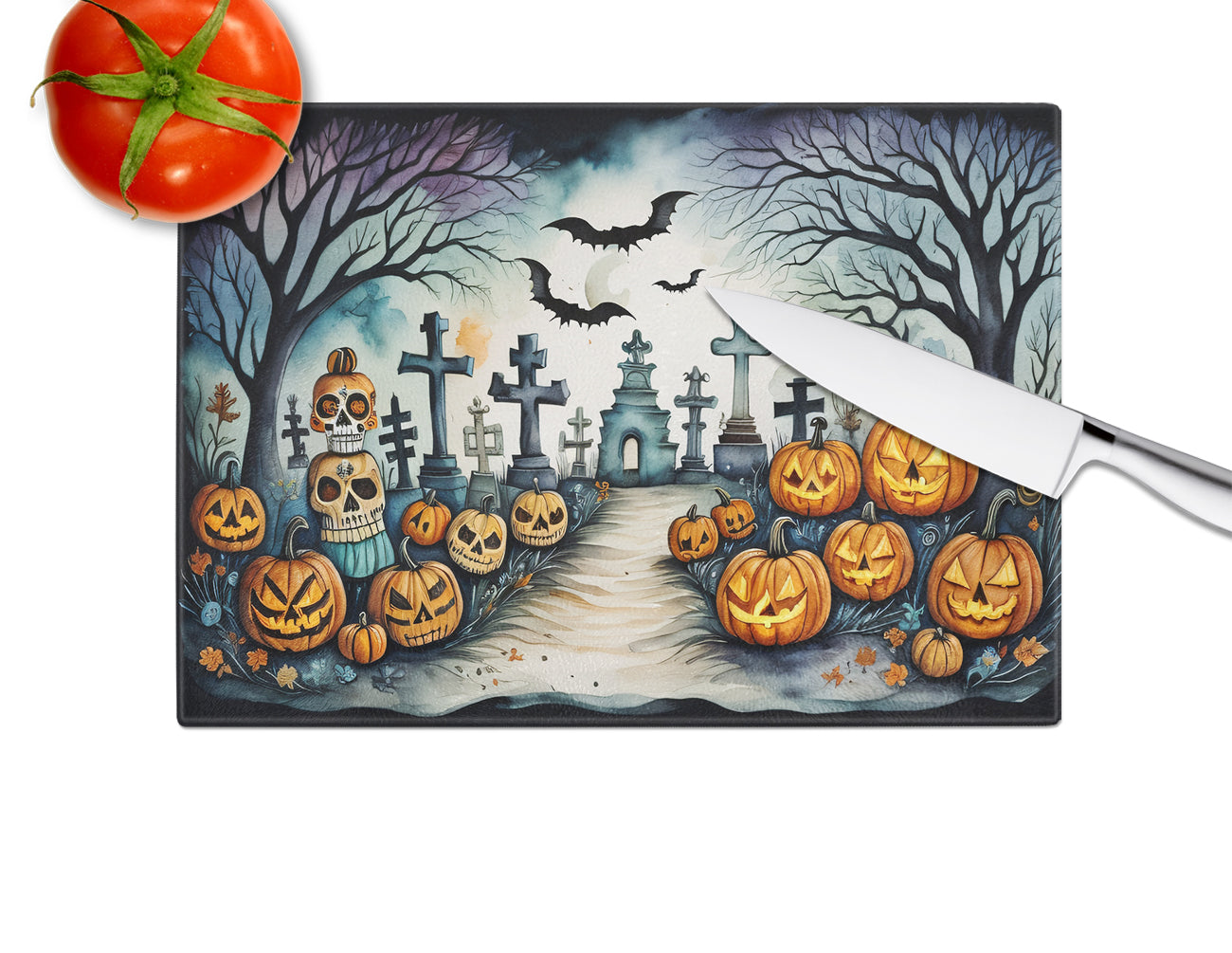 Day of the Dead Spooky Halloween Glass Cutting Board