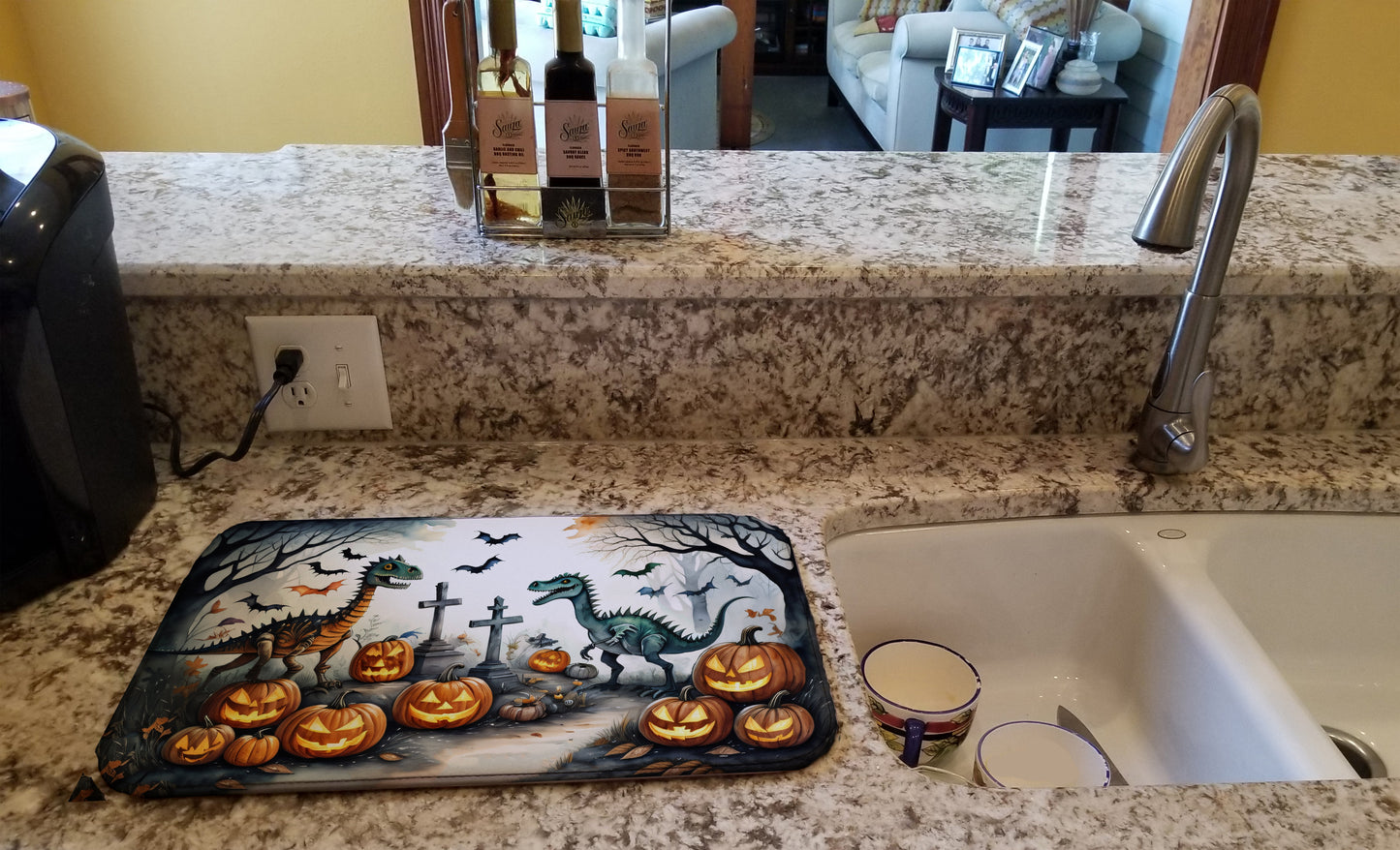 Dinosaurs Spooky Halloween Dish Drying Mat