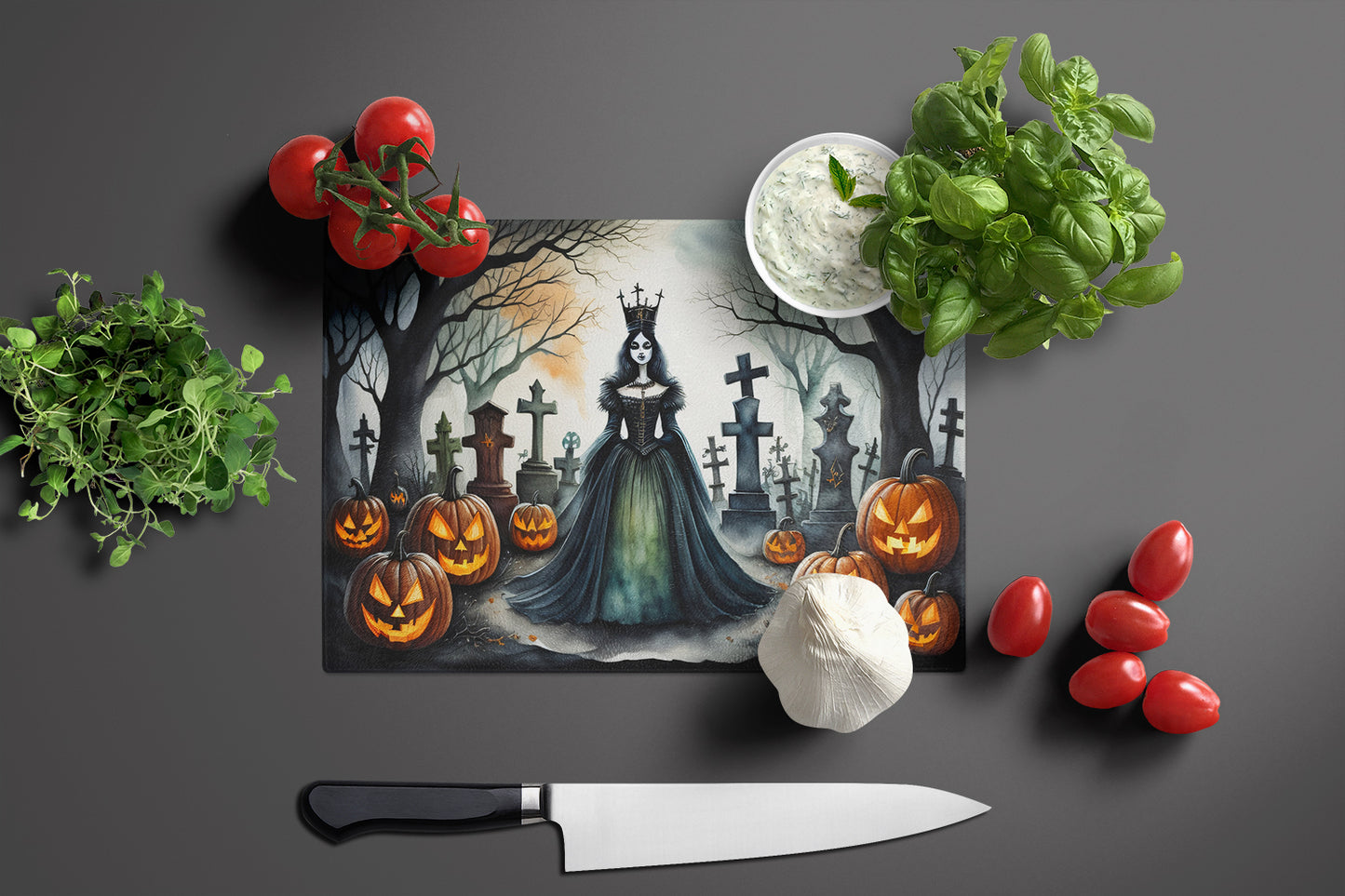 Evil Queen Spooky Halloween Glass Cutting Board