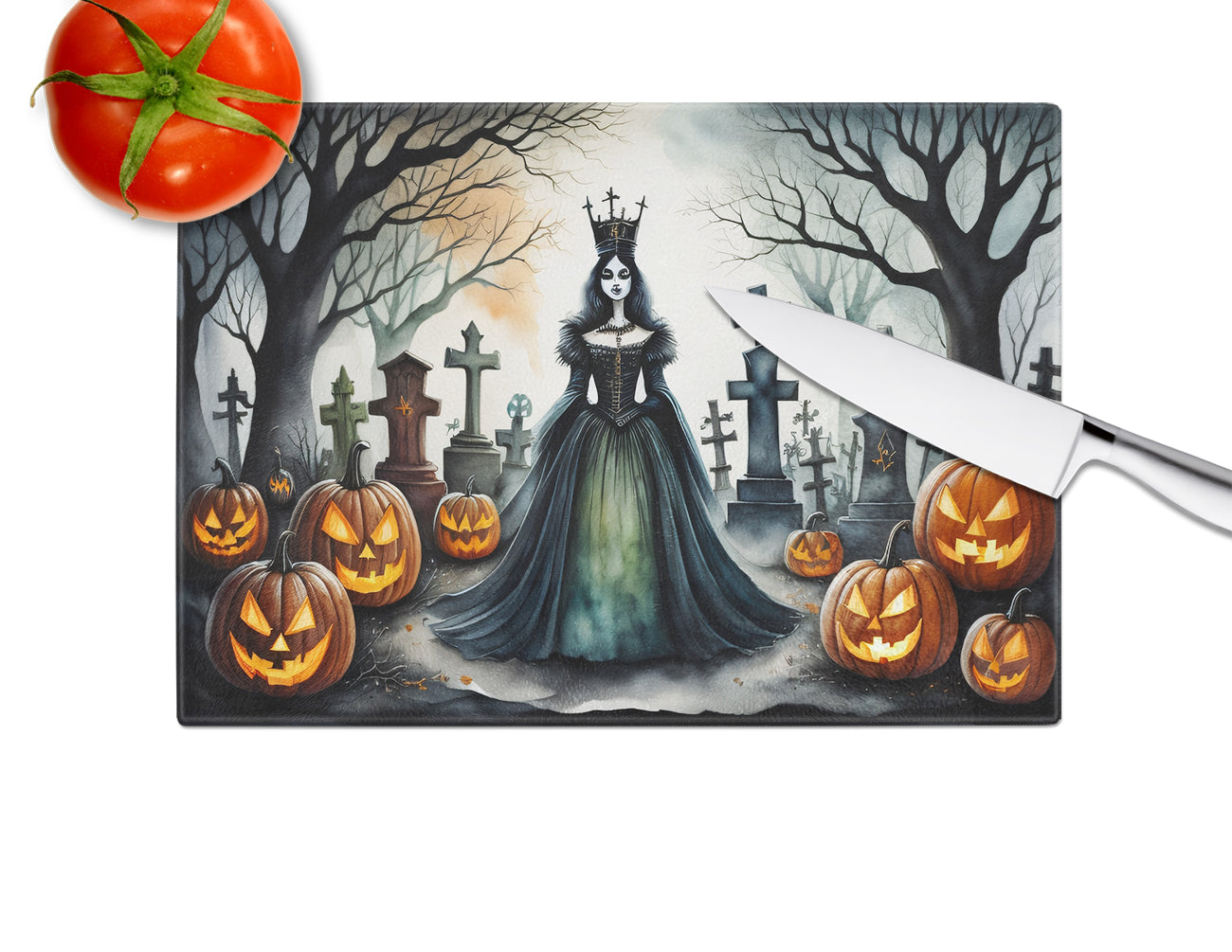 Evil Queen Spooky Halloween Glass Cutting Board