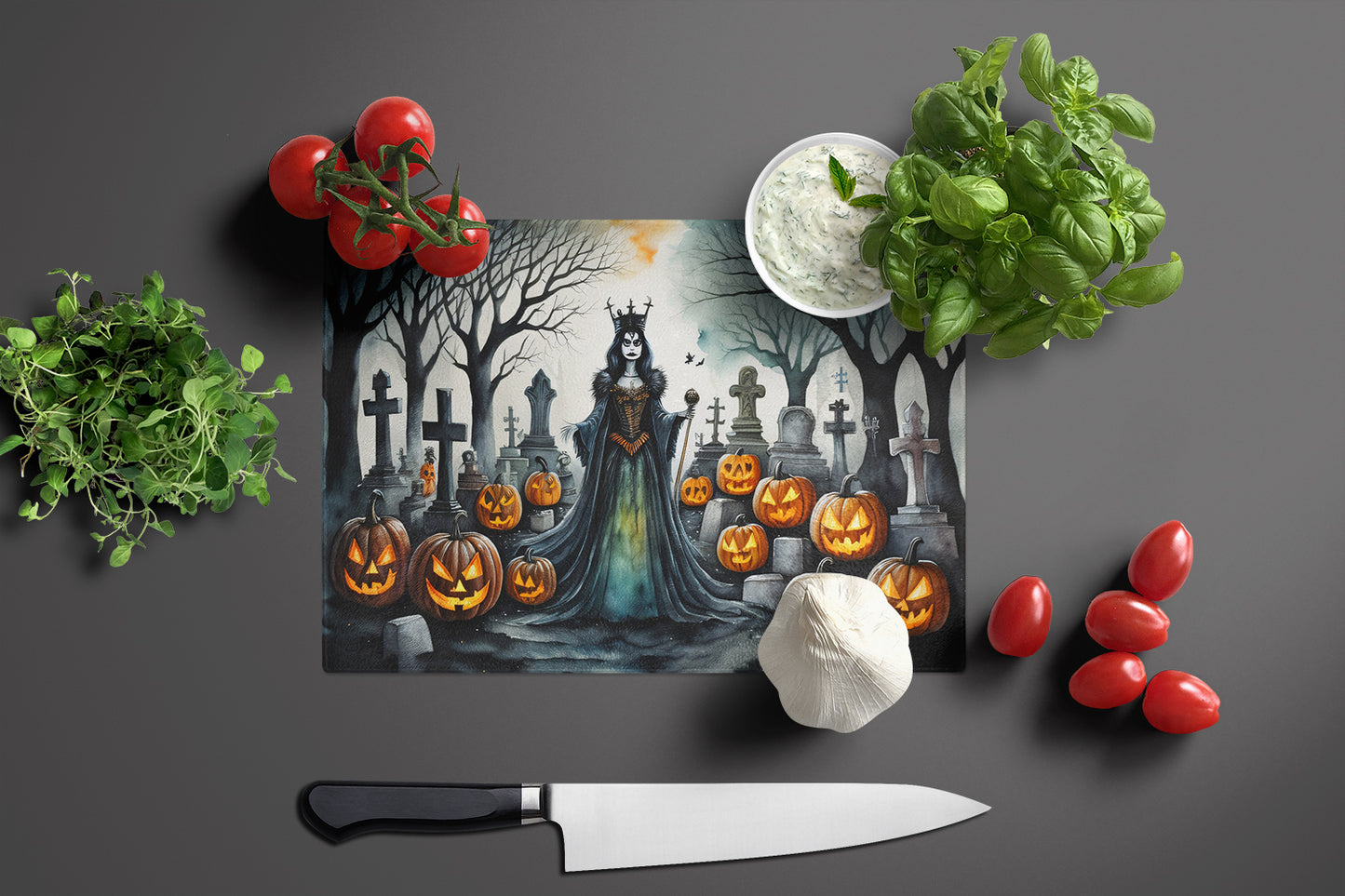 Evil Queen Spooky Halloween Glass Cutting Board