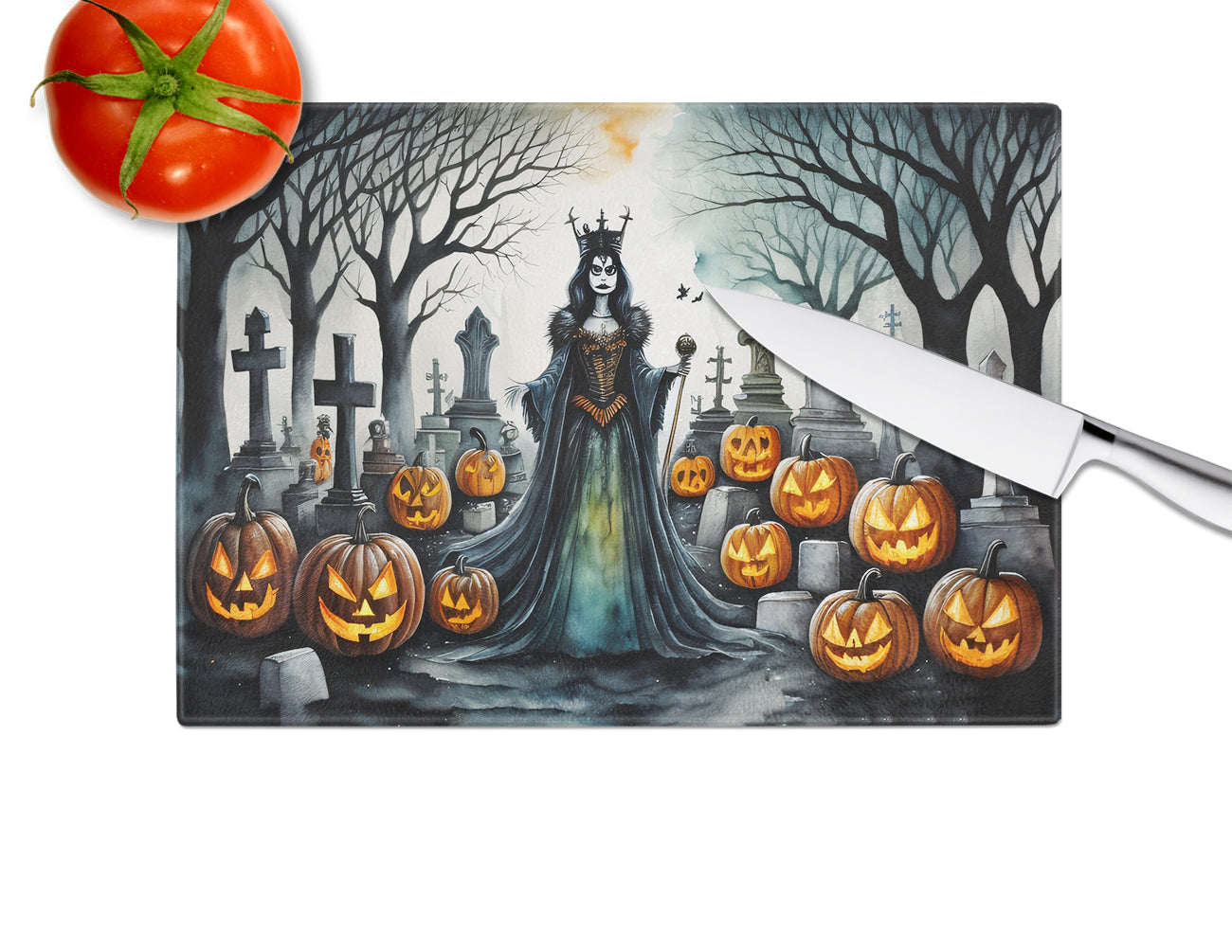 Evil Queen Spooky Halloween Glass Cutting Board