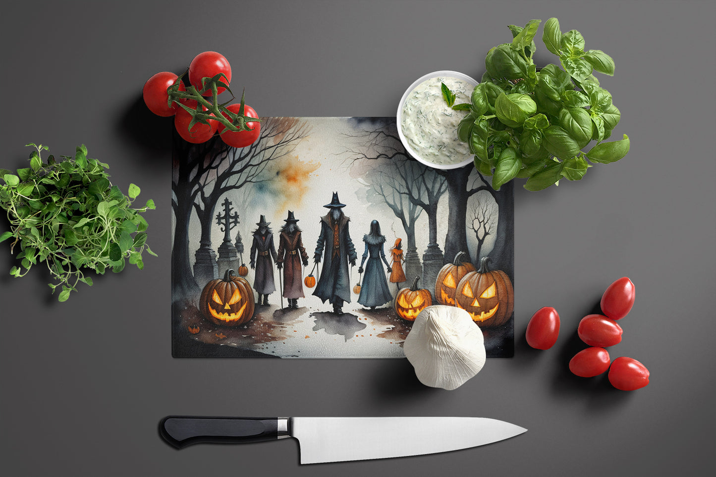 Vampires Spooky Halloween Glass Cutting Board