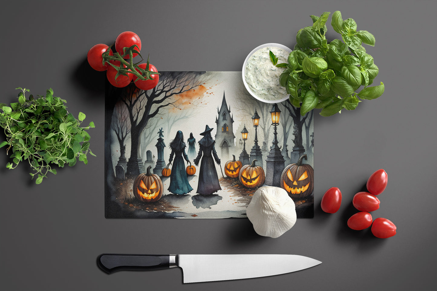 Vampires Spooky Halloween Glass Cutting Board