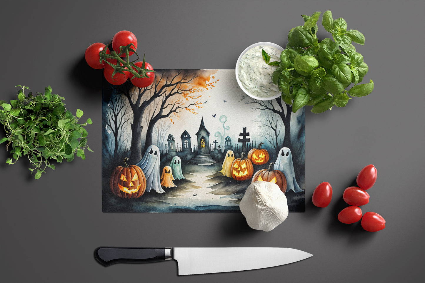 Ghosts Spooky Halloween Glass Cutting Board