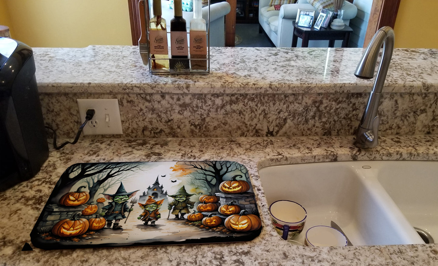 Goblins Spooky Halloween Dish Drying Mat