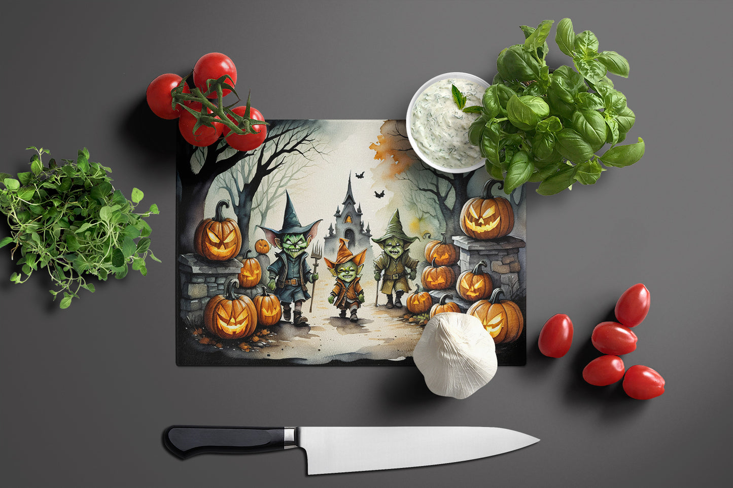 Goblins Spooky Halloween Glass Cutting Board