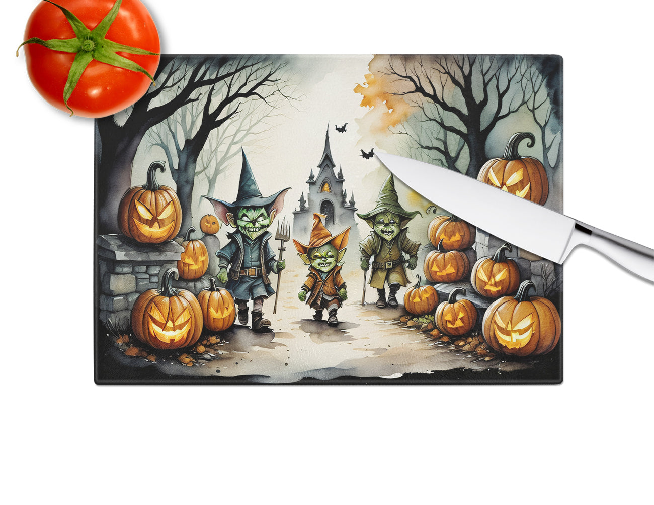 Goblins Spooky Halloween Glass Cutting Board