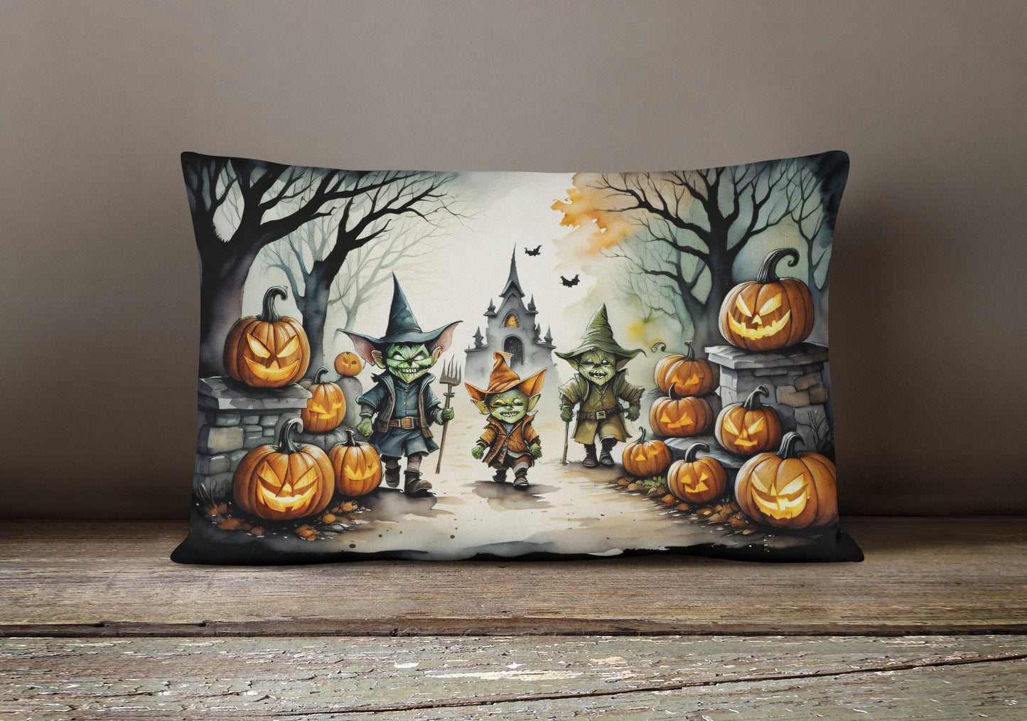 Goblins Spooky Halloween Throw Pillow