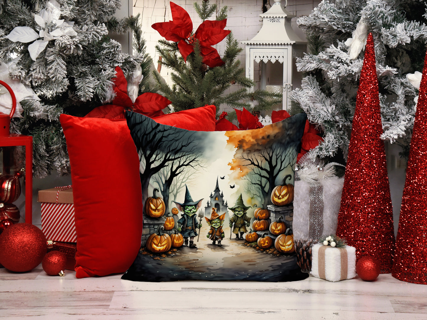 Goblins Spooky Halloween Throw Pillow