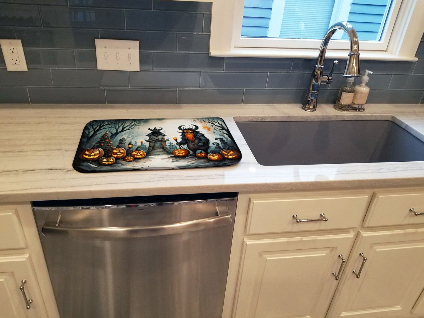 Krampus The Christmas Demon Spooky Halloween Dish Drying Mat