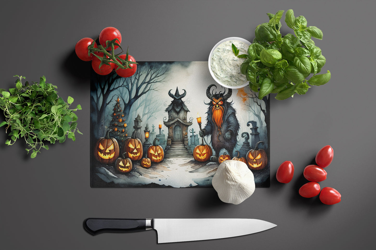 Krampus The Christmas Demon Spooky Halloween Glass Cutting Board